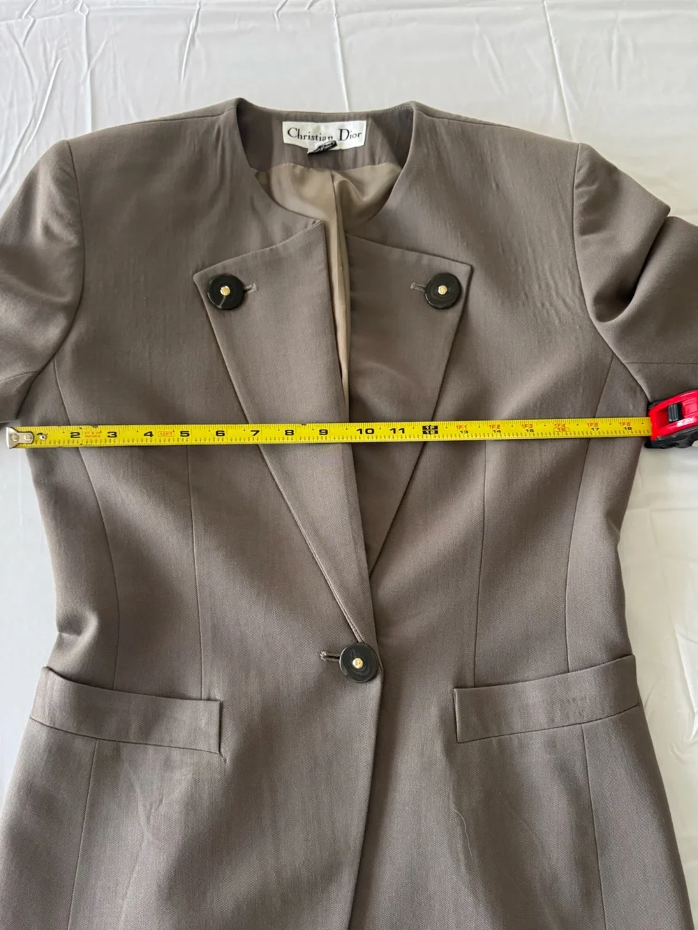 Christian Dior Vintage Wool Blazer Jacket Size 4 Taupe Brown Gold Button Detail
